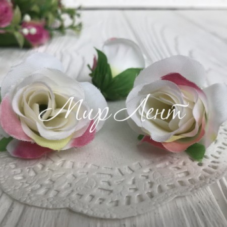 Бутон розы тканевый, 3,5 см, бело-розовый, упаковка 100 шт.