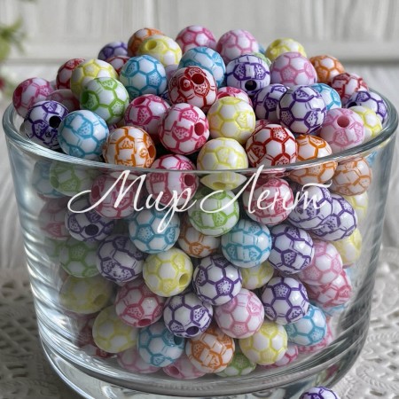 Бусина мячик, 10 мм, цветной микс, упаковка 500 г