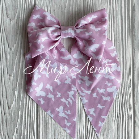 Резинка (уточка) маленький бант платок с бабочками, 14х23 см, светло-розовая, шт.