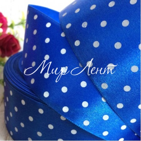 Атлас 4 см горох, темно-синий, рулон 45 м