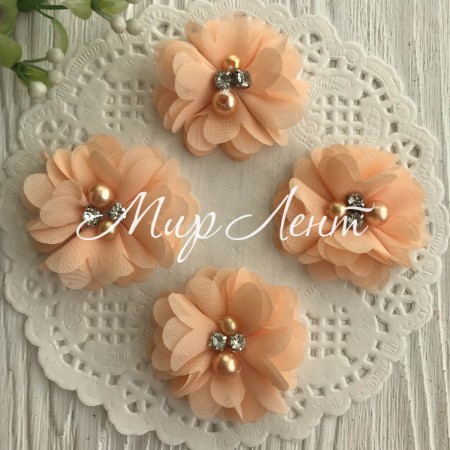 Шифоновий квітка, 4,5 см, персиковий, упаковка 20 шт.