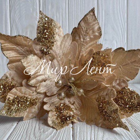 Пуансеттия бархатная (С30257), 31х30 см, золотая, шт.