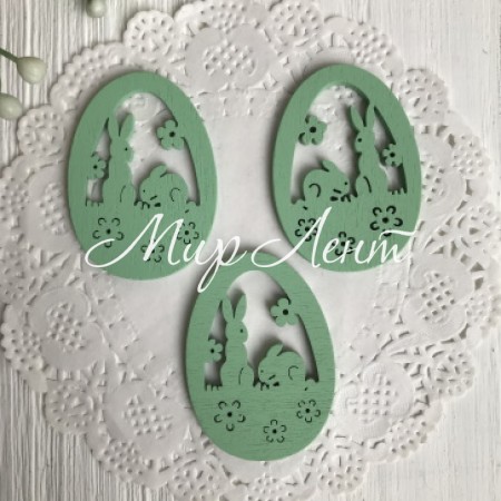 Деревянное фигурное яйцо с кроликом (маленькое), 4,5 см, зеленый, упаковка 50 шт.