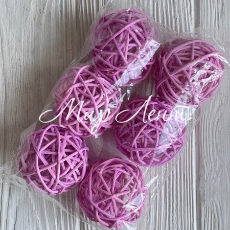 Ротанговый шарик, 5 см, розово-сиреневый, упаковка 6 шт.