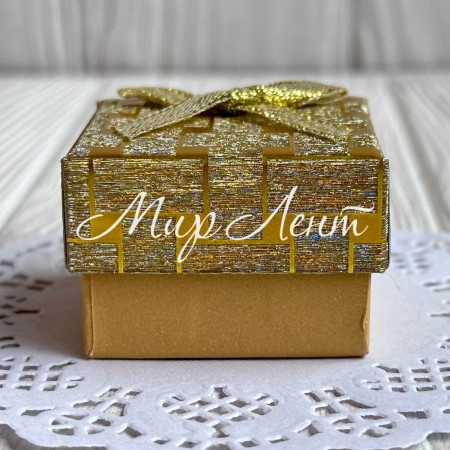 Коробочка для украшений квадратная, 4,5х4,5х3 см, золото, узор с парчовым бантиком, 1 шт.
