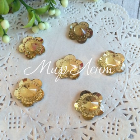 Цветочек хрусталь, 16 мм, светлое золото, упаковка 500 шт.