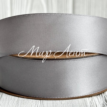 Атлас двусторонний (премиум), 2,5 см, светло-серый, рулон 23 м