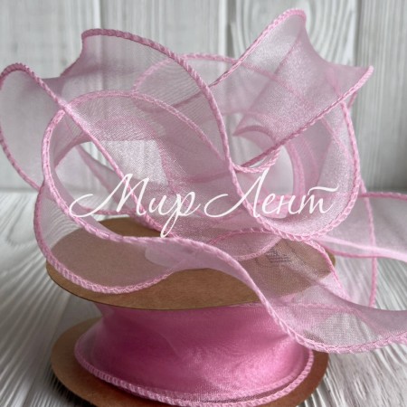 Лента-волна с органзы (D30332), 4 см, насыщенно-розовая, рулон 9 м