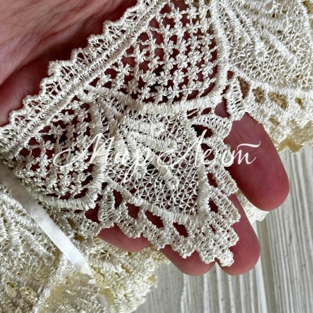 Кружево макраме широкое (KMS-7), 8,5 см, молочное, рулон 14 метров