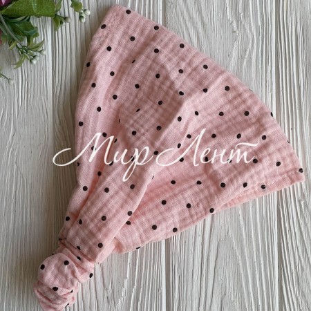 Муслиновая бандана в горох, 22х21 см, персиково-черная, шт.