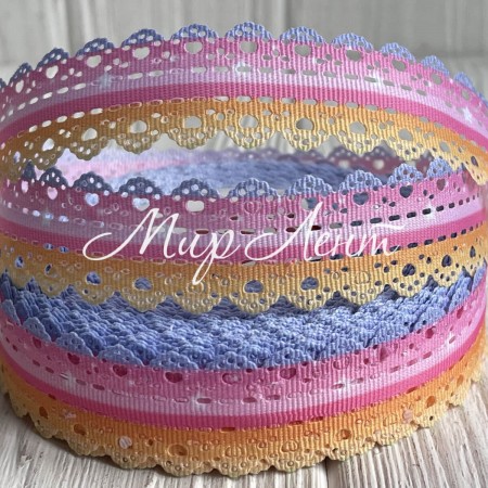 Репс з перфорацією сердечко, 2,5 см, яскравий омбре, рулон 23 м