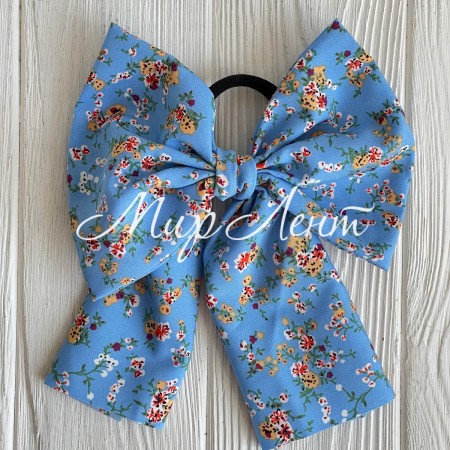 Резинка Твилли большой бант в цветочек, 16 см, голубая, шт.