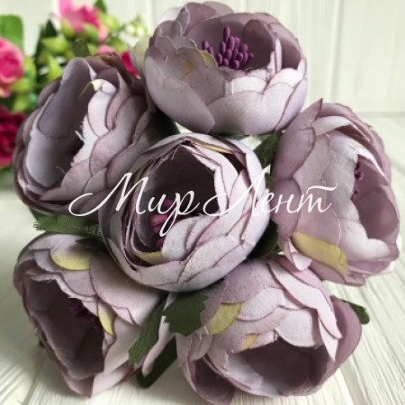 Півонії тканинні на гілочці, 4 см, лавандовий, упаковка 30 шт.