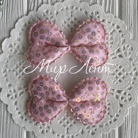 Аппликация бант с круглыми паетками (большой), 7,5х4,7 см, розовый, упаковка 20 шт.