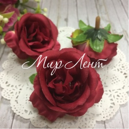 Бутон розы тканевый, 5 см, бургунди, упаковка 20 шт.