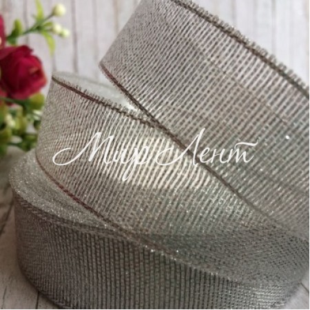 Парча 2 см, серебро, рулон 23 м