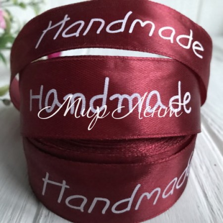 Атлас 2,5 см, Hand made New, вишневий, рулон 18 м