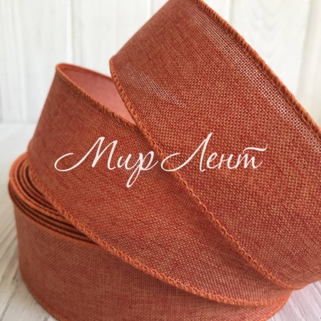 Котоновая лента с проволочным кантом, 3,8 см, оранжевая, рулон 23 м