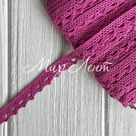 Кружево вязаное (D03401), розово-малиновое, 11 мм, рулон 45 м