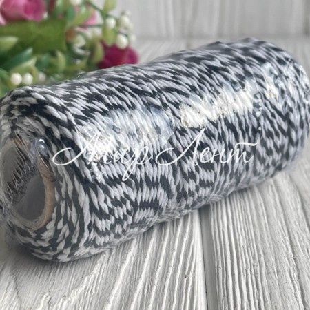 Бавовняний шнур, 2 мм, біло-чорний, рулон 100 м