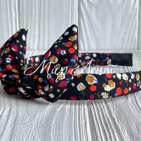 Обруч софт солоха в цветочек, 2,5 см, черный с хлопком, шт.