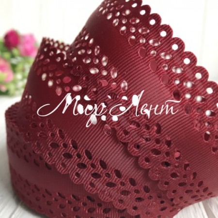 Репс 3,5 см, листик перфорация, бордовый, рулон 20 м