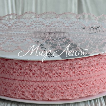 Кружево органзовое (D30328), 3 см, персиковое, рулон 45 м