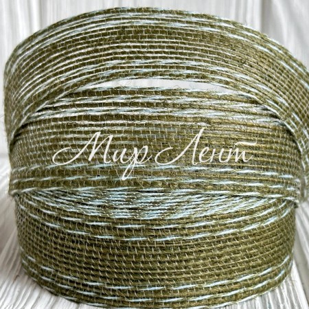 Лента мешковина леска (с белой ниткой), 2,5 см, хаки, рулон 9 м