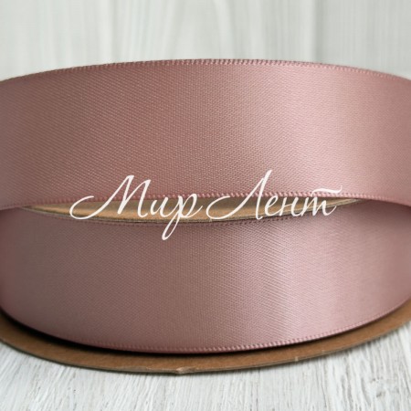 Двусторонняя атласная лента New (премиум), 2,5 см, кофейная, рулон 23 м