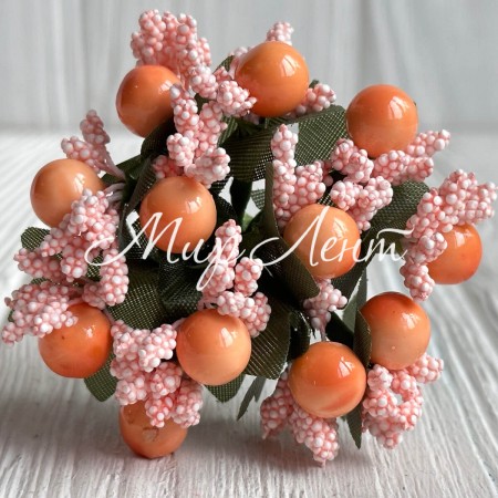 Гілочка персикова з темно-персиковими гідками, упаковка 12 пучків (144 шт.)