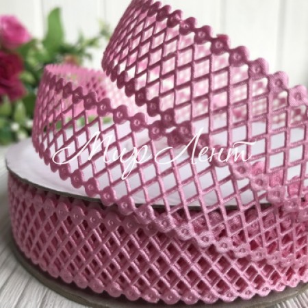 Кружевная лента сеточка, 2 см, средне-розовый, рулон  20 м