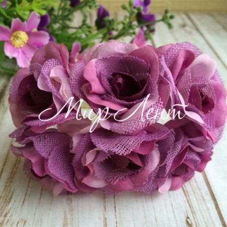 Роза с тканью, 3,5 см, сиреневая, упаковка 36 шт.