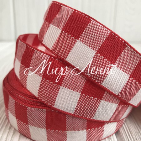 Котоновая лента крупная клетка, 2,5 см, красная, рулон 18 м