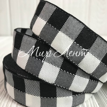 Котоновая лента крупная клетка, 1,5 см, черная, рулон 18 м