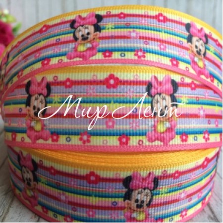 Репс 2,5 см, крихта Мінні, різнокольорові смуги, рулон 23 м