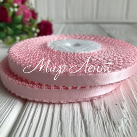 Атлас двухсторонний с петельками 0,6 см, светло-розовый, рулон 20 ярдов