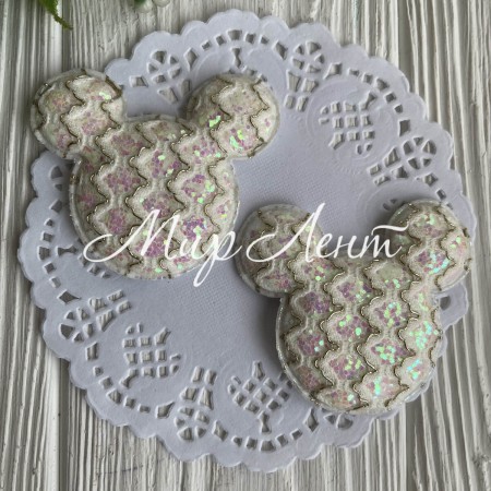 Аппликация Микки с узором, 6х5,5 см, белая, упаковка 20 шт.