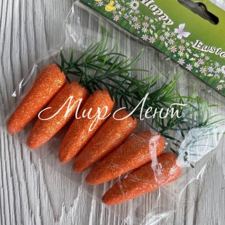 Морковка маленькая c блестками (L00546), 8,5 см, оранжевая, набор 6 шт.