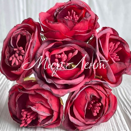 Винтажная роза с тичинками, 3,5 см, красная, упаковка 42 шт.