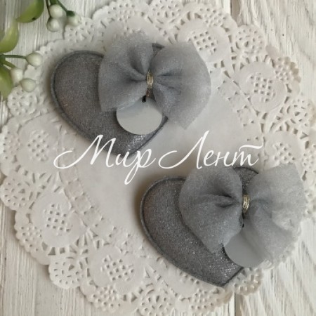 Аппликация тканевая сердечко с бантом, 4,5х4 см, серый, упаковка 20 шт.