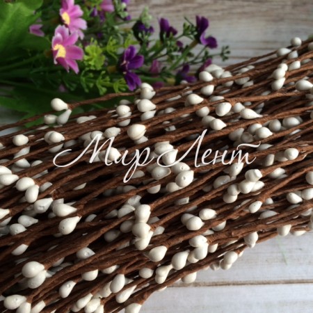 Декоративна гілка з тичинками, 40 см, білий, упаковка 100 шт.