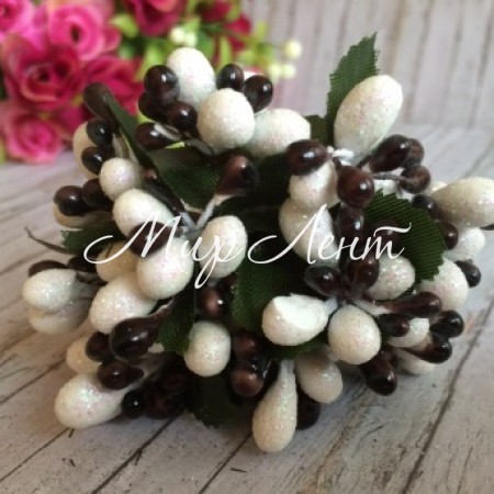 Веточка Wow, белый перламурт с коричневым, упаковка 12 пучков