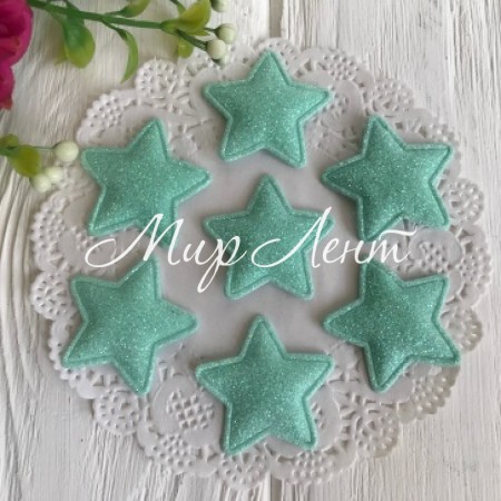 Аппликация/патч, звездочка (глиттер), 3,5 см, мятный, упаковка 25 шт.