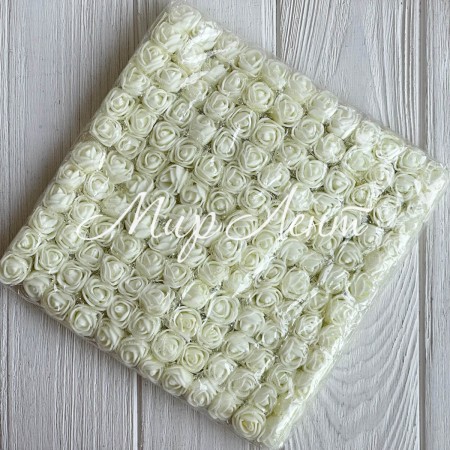 Роза з фоамірана (фатин), 2 см, молочна, упаковка 12 пучків (144 шт.)