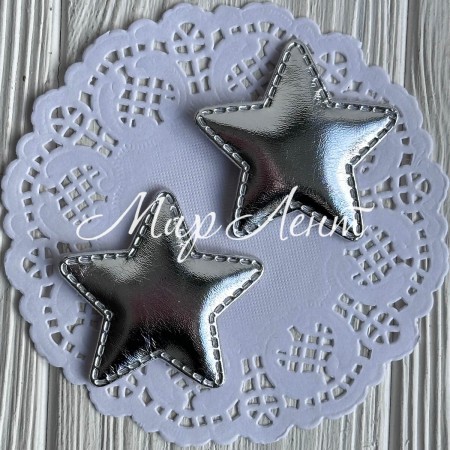 Аппликация/патч, звездочка (экокожа), 4,8 см, серебро, упаковка 20 шт.