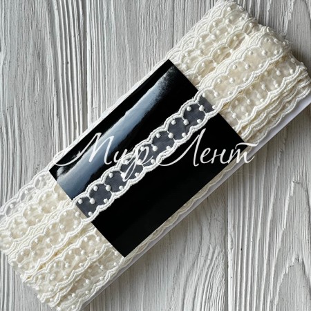 Кружево органзовое (D30109), 2 см, молочное, рулон 13 м