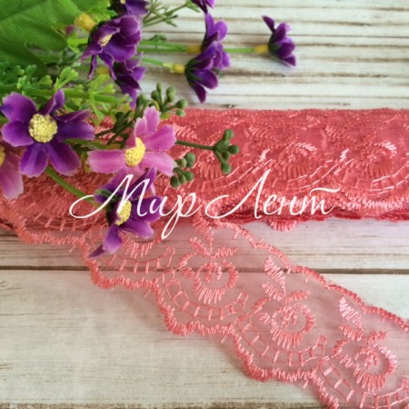 Кружево яблочко, 4,5 см, коралловый, рулон 9 м