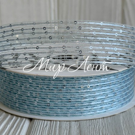 Лента с паетками (D30322), 3 см, голубая, рулон 12 м