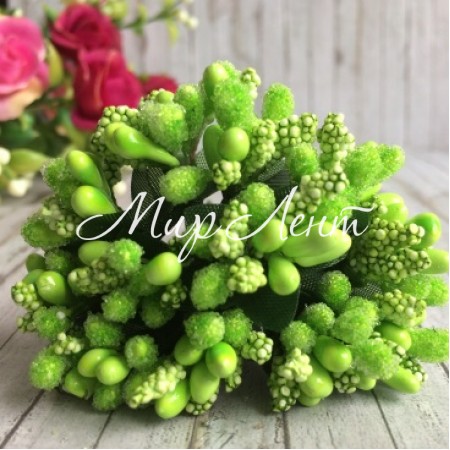 Веточка с тычинками, салатовая, упаковка 144 шт.