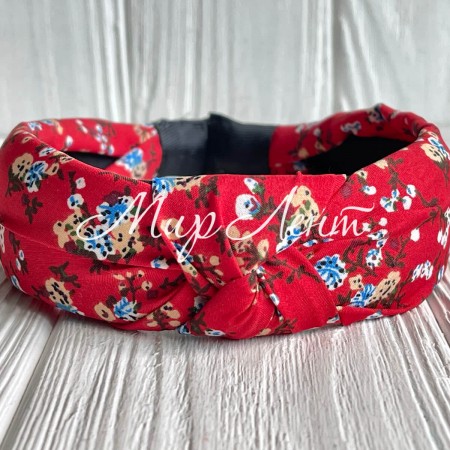 Обруч софт чалма в цветочек, 4 см, червоний, шт. 